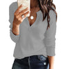 Autumn And Winter Long Sleeved Solid Color Knitted Large Size V Neck Blouse T Shirt Women's Clothing