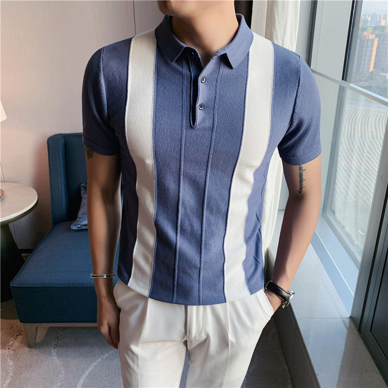 Colorblock Striped Short-Sleeved Lapel T-Shirt