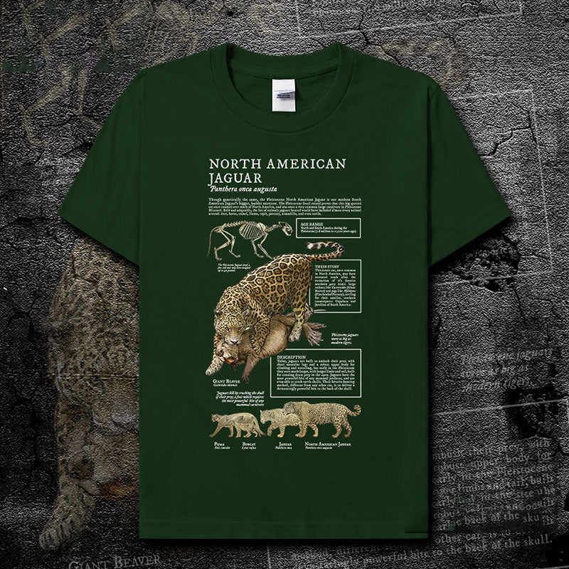 Task Jaguar Animal Illustration Natural History Popular Science Creative Pure Cotton Short-Sleeved T-Shirt Men And Women Casual Half-Sleeved