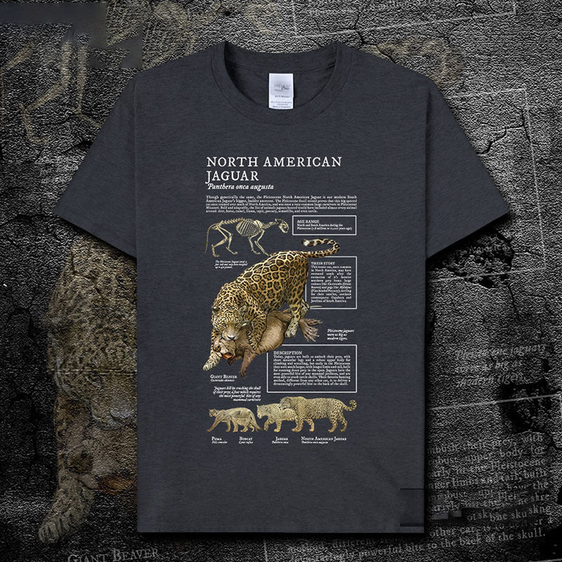 Task Jaguar Animal Illustration Natural History Popular Science Creative Pure Cotton Short-Sleeved T-Shirt Men And Women Casual Half-Sleeved