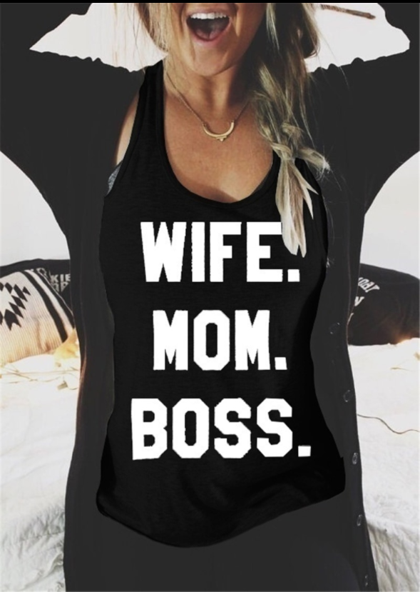 WIFE MOM Letter Pattern Casual Racer Vest