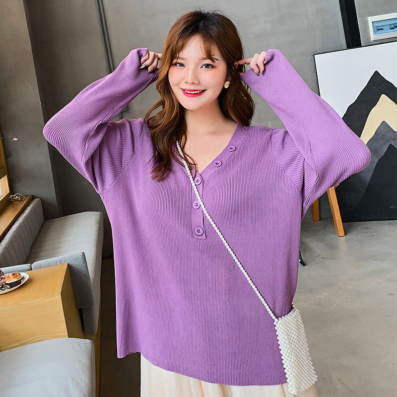 Knit sweater top women fat mm plus size women's clothing