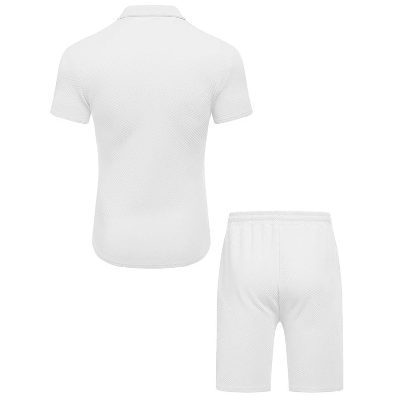 Zipper Polo Short Sleeve Shorts Set