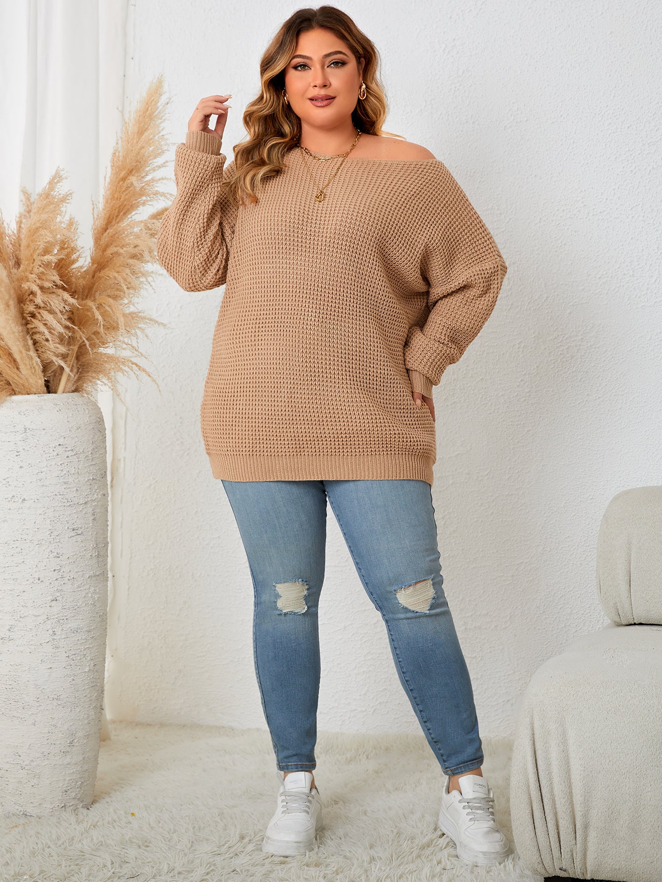 Plus-sized Loose Casual Solid Color Sweater For Women