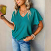Solid Color And V-neck Three-quarter Sleeve Top For Women European American Simple Versatile