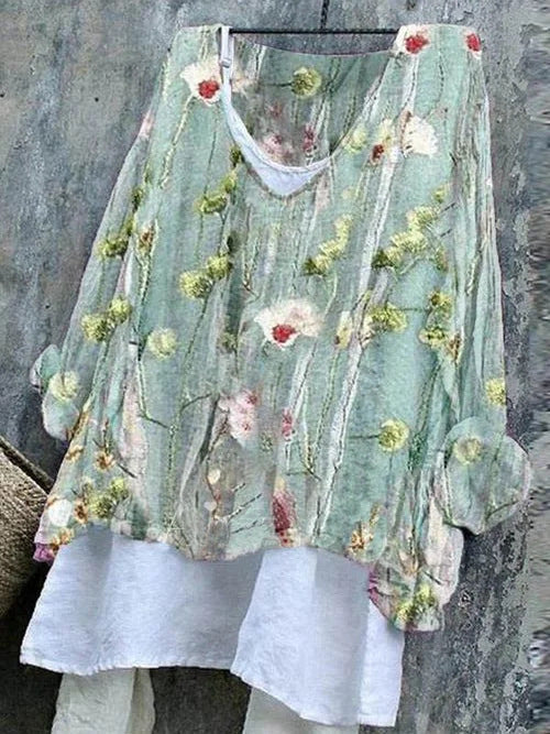 Women's Floral V-neck Long-sleeved Shirt