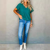 Solid Color And V-neck Three-quarter Sleeve Top For Women European American Simple Versatile