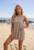 2pcs Women's  Knitting Suit Summer Loose Round Neck Split Vest Top And Shorts Beach Clothing