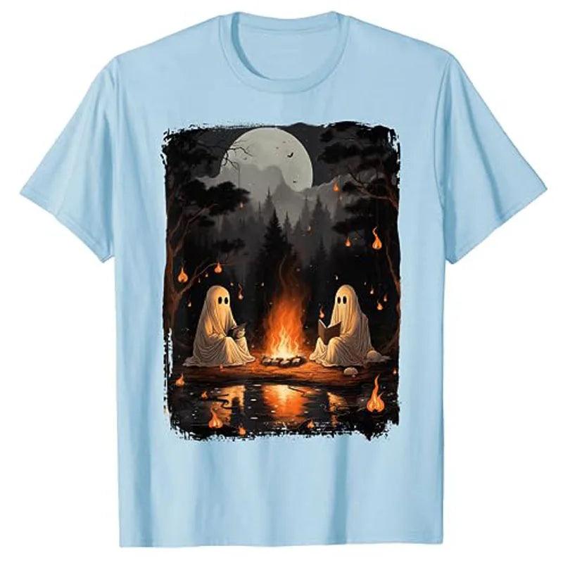 Vintage Ghost Book Reading Camping Gothic Halloween T-Shirt - Epic Shirts 403