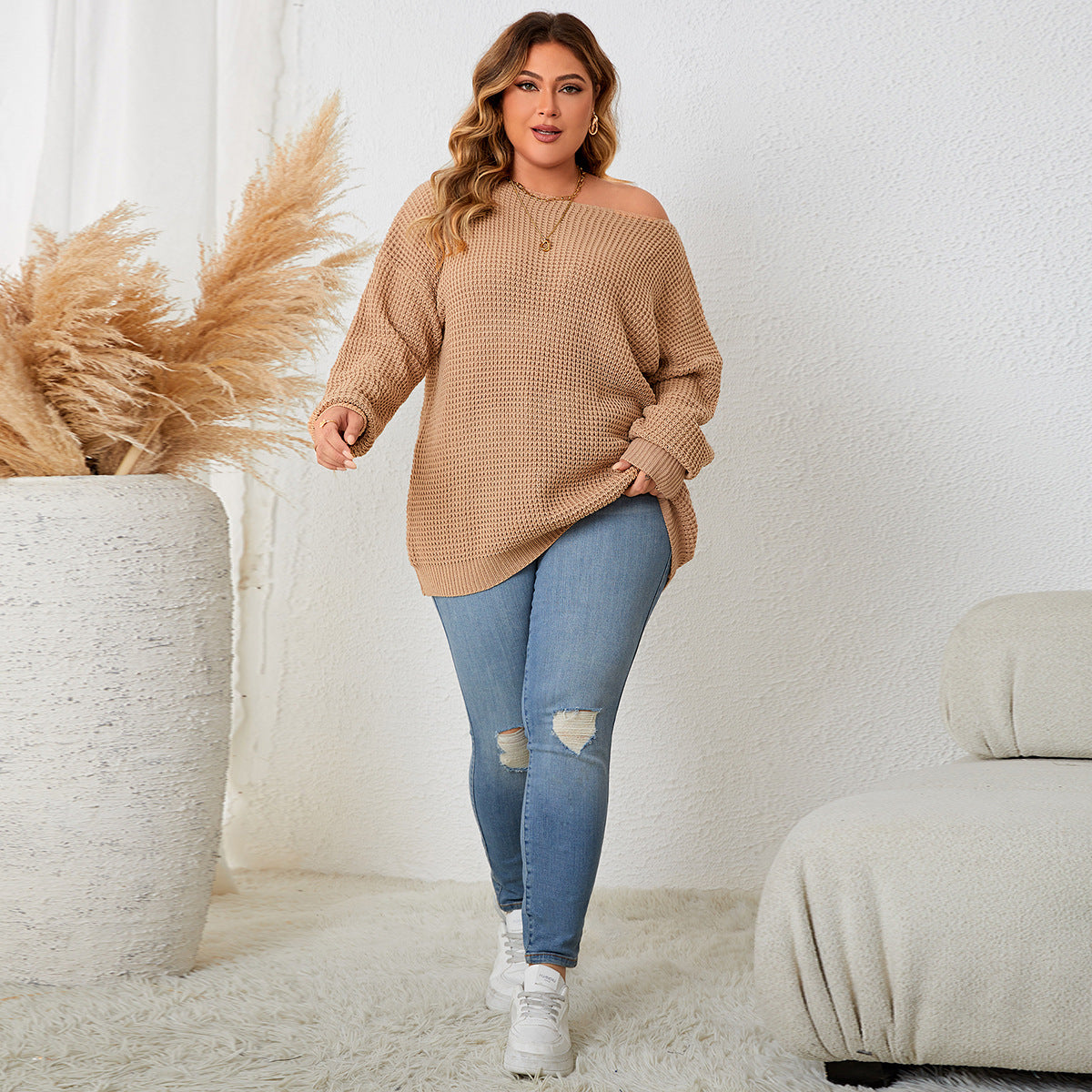 Plus-sized Loose Casual Solid Color Sweater For Women