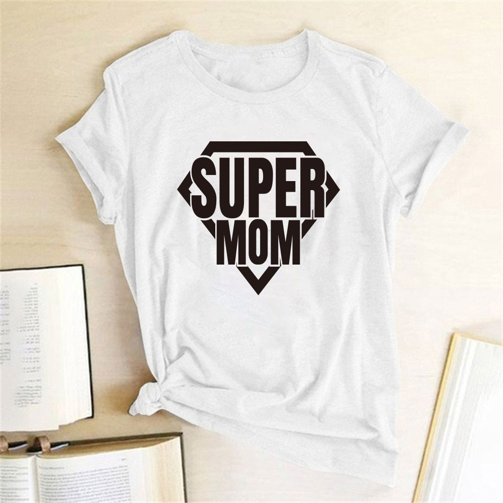 Mother's Day Super Mom Graphic Print Casual Fashion Short Sleeve T-Shirt
